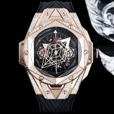 HUBLOT Factory Big Bang Sang Bleu II Rose Gold Steel Case Hexagon Metal Diameter 45mm Watch